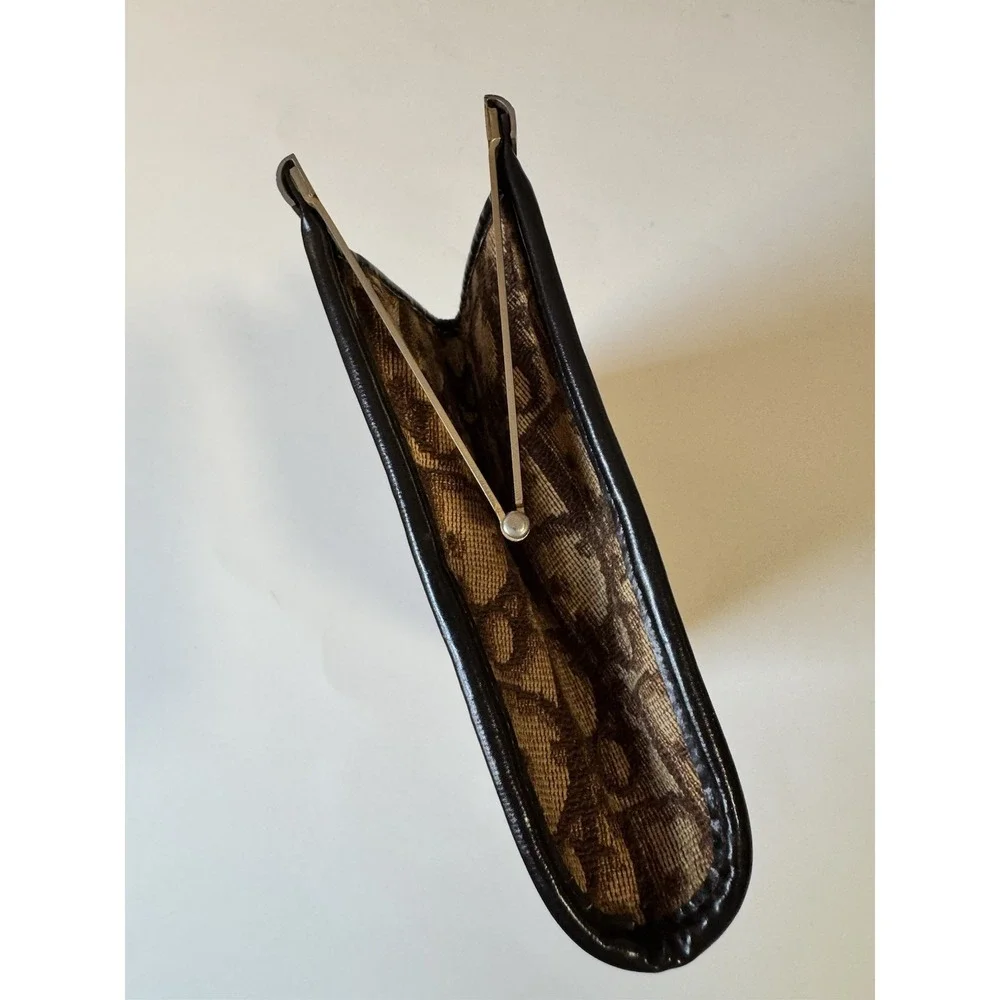 Vintage Dior Clutch Wallet Trotter Monogram Beige Black Leather - Picture 4 of 9